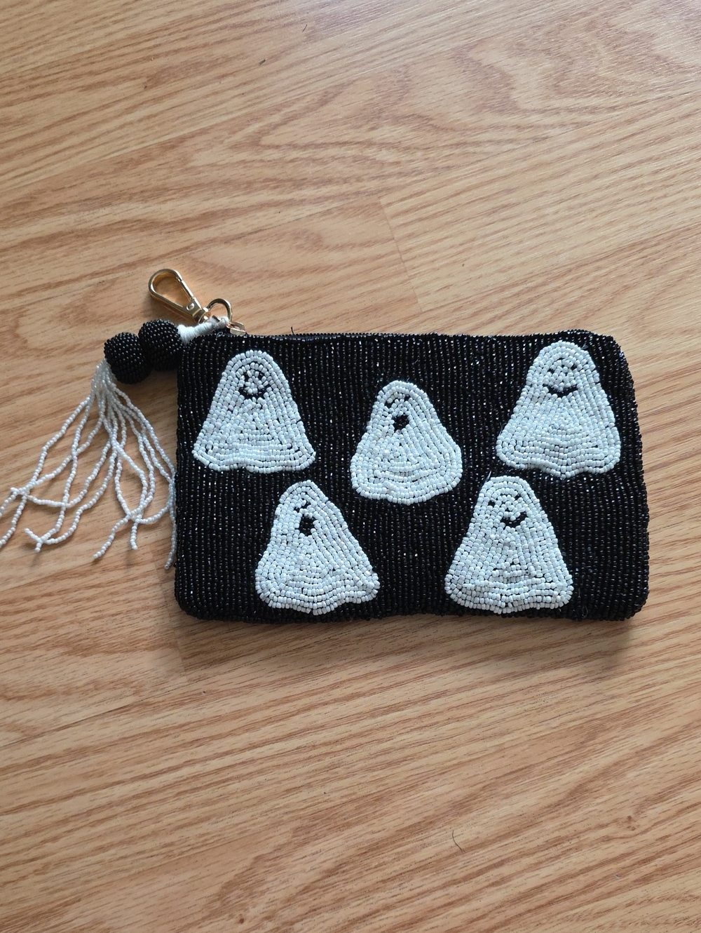 Beaded Ghost Wristlet Clutch in Black and White
